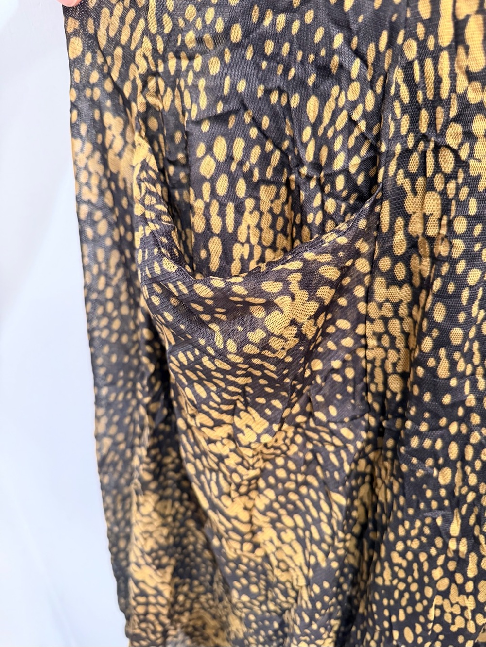 Lisa Bayne Crinkled Mesh Asymmetric Hem Dress Black Gold Dot Lagenlook Medium - Picture 5 of 14